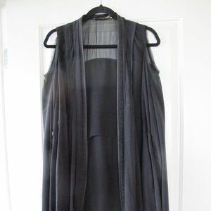 AllSaints Black Silk Long Sleeveless Zip Vest | Size US 4